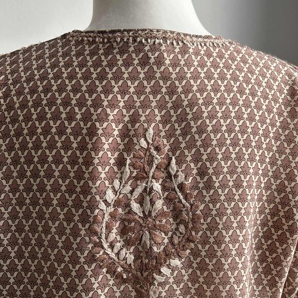 Gretchen Scott Cocoa-Ivory Embroidered Silk-Blend Tunic, Border-Print – US S - Picture 4 of 11